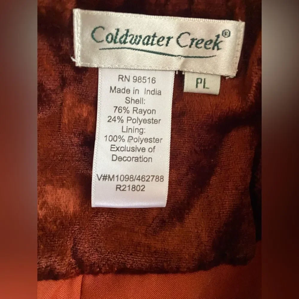 Coldwater Creek Rust Velvet Blazer with Floral Embroidery Boho Sz LP